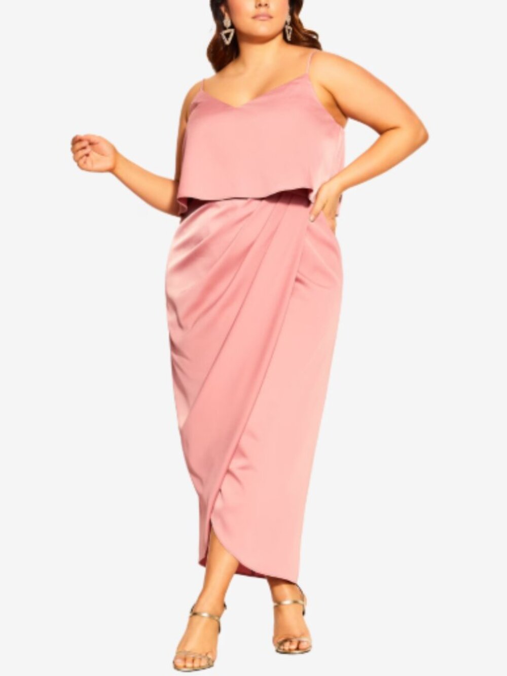 City Chic Sleeveless Rose Blush Draped Dress